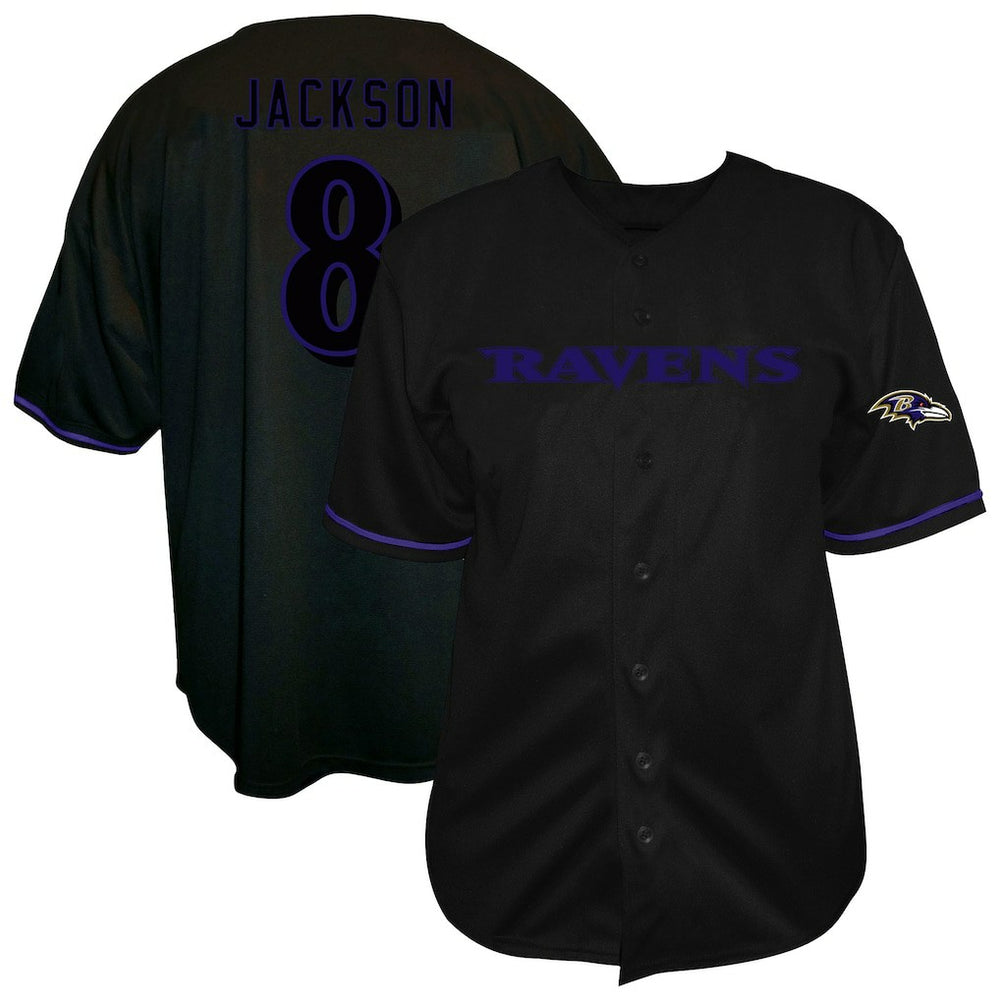 Lamar Jackson Baltimore Ravens Big & Tall Baseball Button-Up Shirt - Black - Fanatics