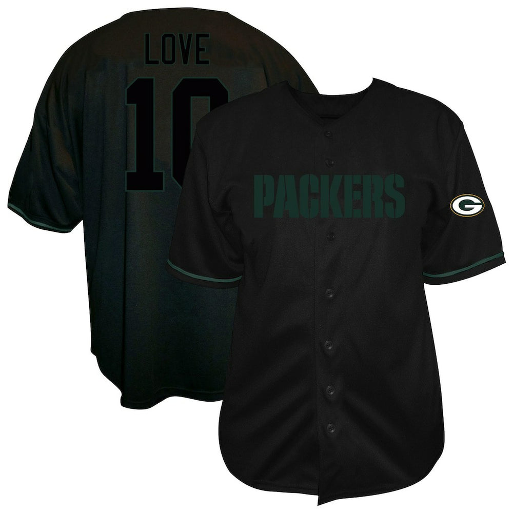 Jordan Love Green Bay Packers Big & Tall Baseball Button-Up Shirt - Black - Fanatics