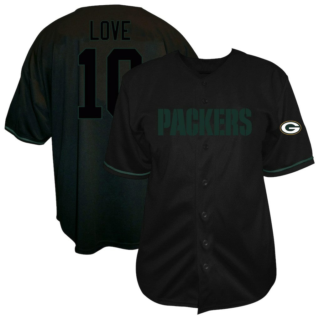 Jordan Love Green Bay Packers Big & Tall Baseball Button-Up Shirt - Black - Fanatics