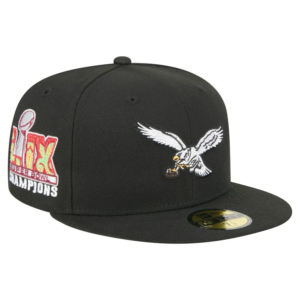 Philadelphia Eagles New Era Super Bowl LIX Champions Historic Side Patch 59FIFTY Fitted Hat - Black - NFL