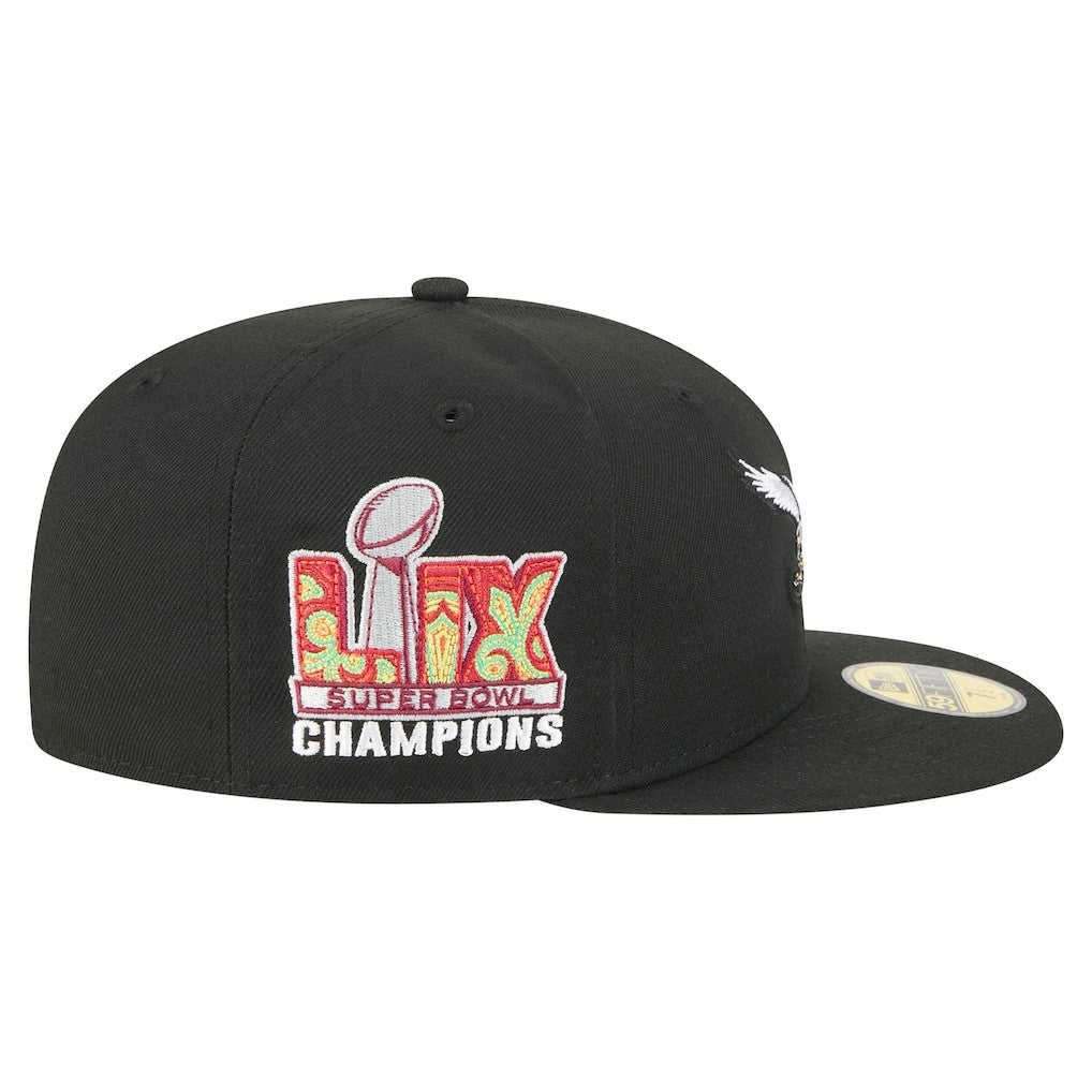 Philadelphia Eagles New Era Super Bowl LIX Champions Historic Side Patch 59FIFTY Fitted Hat - Black - NFL