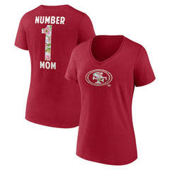 San Francisco 49ers Women's Number 1 Mom Floral V-Neck T-Shirt - Scarlet - NFL