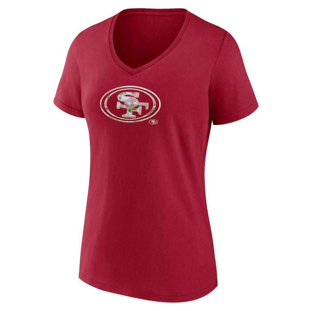 San Francisco 49ers Women's Number 1 Mom Floral V-Neck T-Shirt - Scarlet - NFL