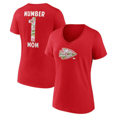 Kansas City Chiefs Women's Number 1 Mom Floral V-Neck T-Shirt - Red - NFL