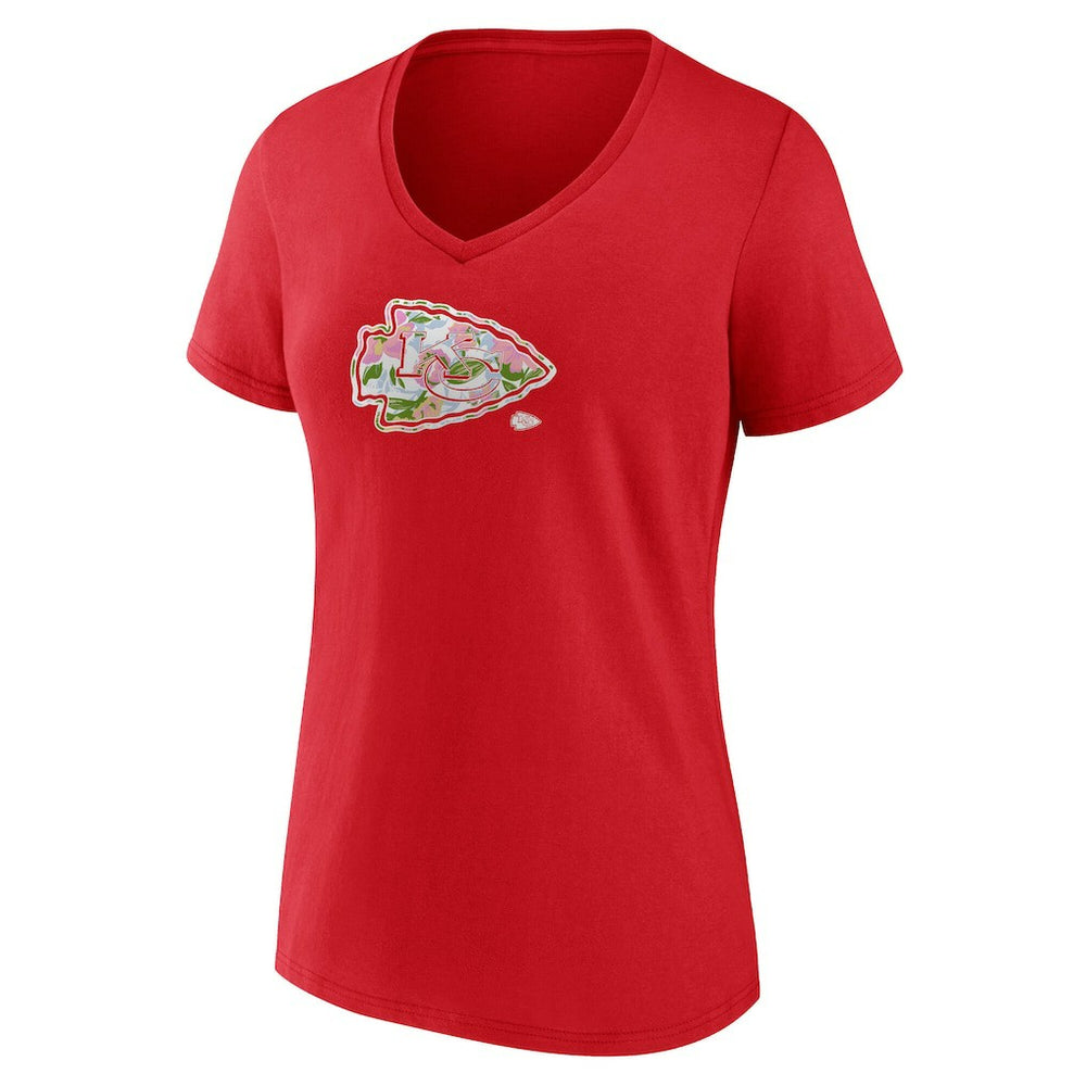 Kansas City Chiefs Women's Number 1 Mom Floral V-Neck T-Shirt - Red - NFL
