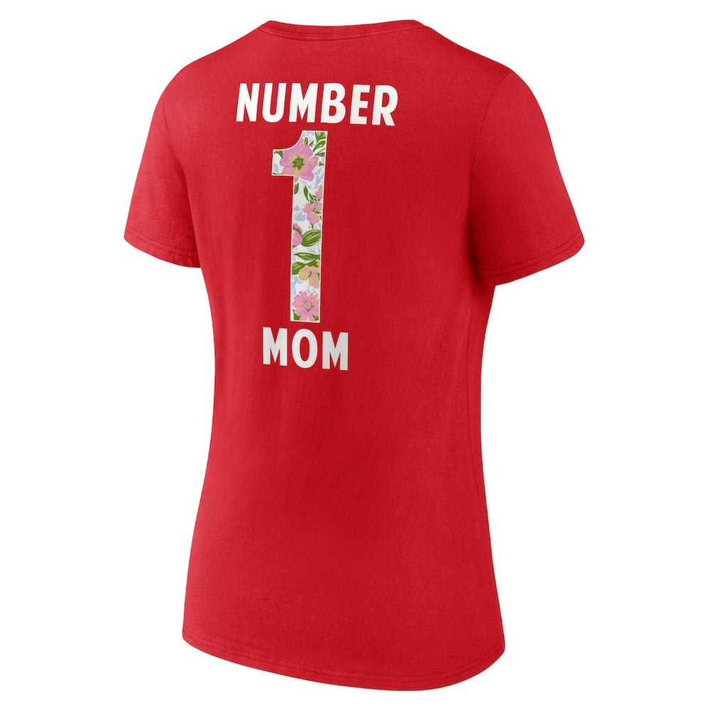 Kansas City Chiefs Women's Number 1 Mom Floral V-Neck T-Shirt - Red - NFL