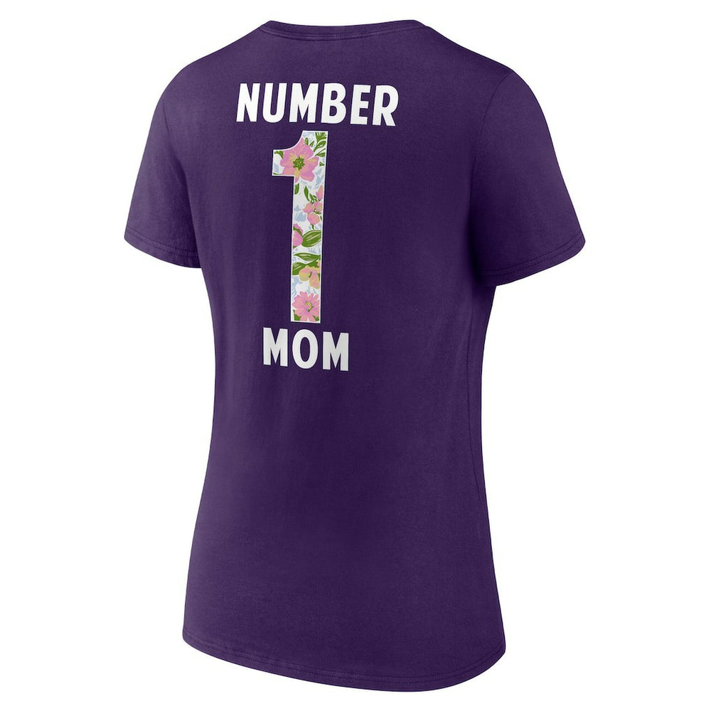 Baltimore Ravens Women's Number 1 Mom Floral V-Neck T-Shirt - Purple - NFL