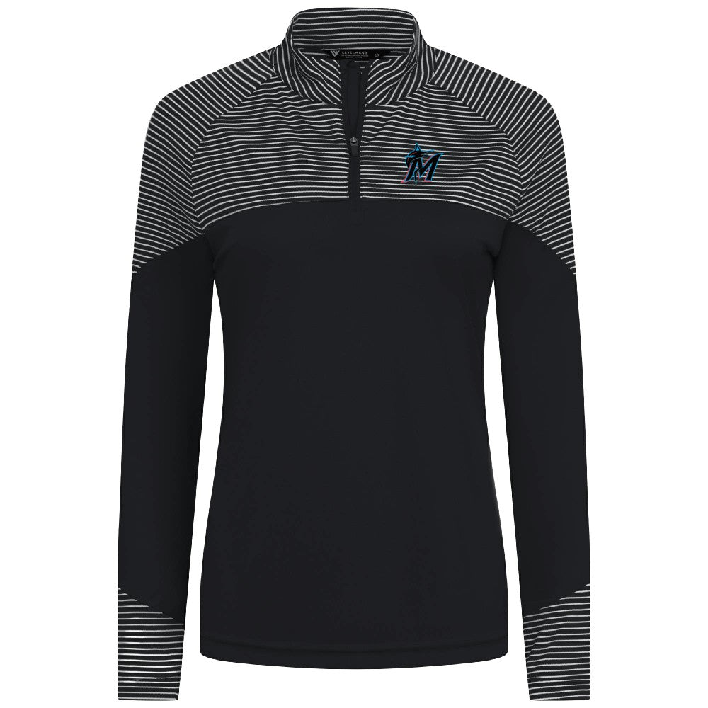 Miami Marlins Levelwear Women's Classic Stripes Insignia 2.0 Raglan Quarter-Zip Top for sale
