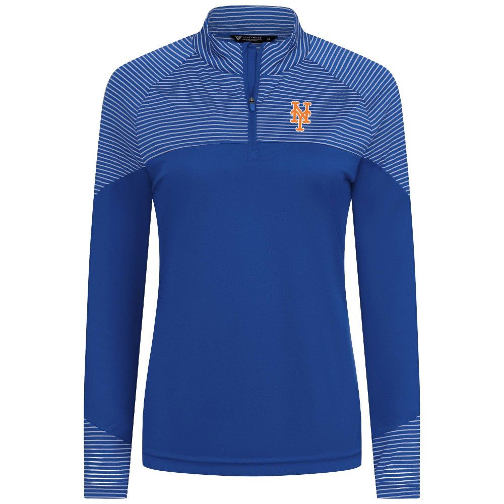 New York Mets Levelwear Women's Classic Stripes Insignia 2.0 Raglan Quarter-Zip Top Sale