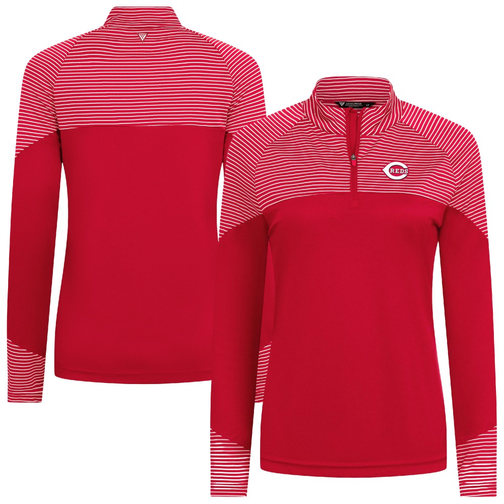 Cincinnati Reds Levelwear Women's Classic Stripes Insignia 2.0 Raglan Quarter-Zip Top Online