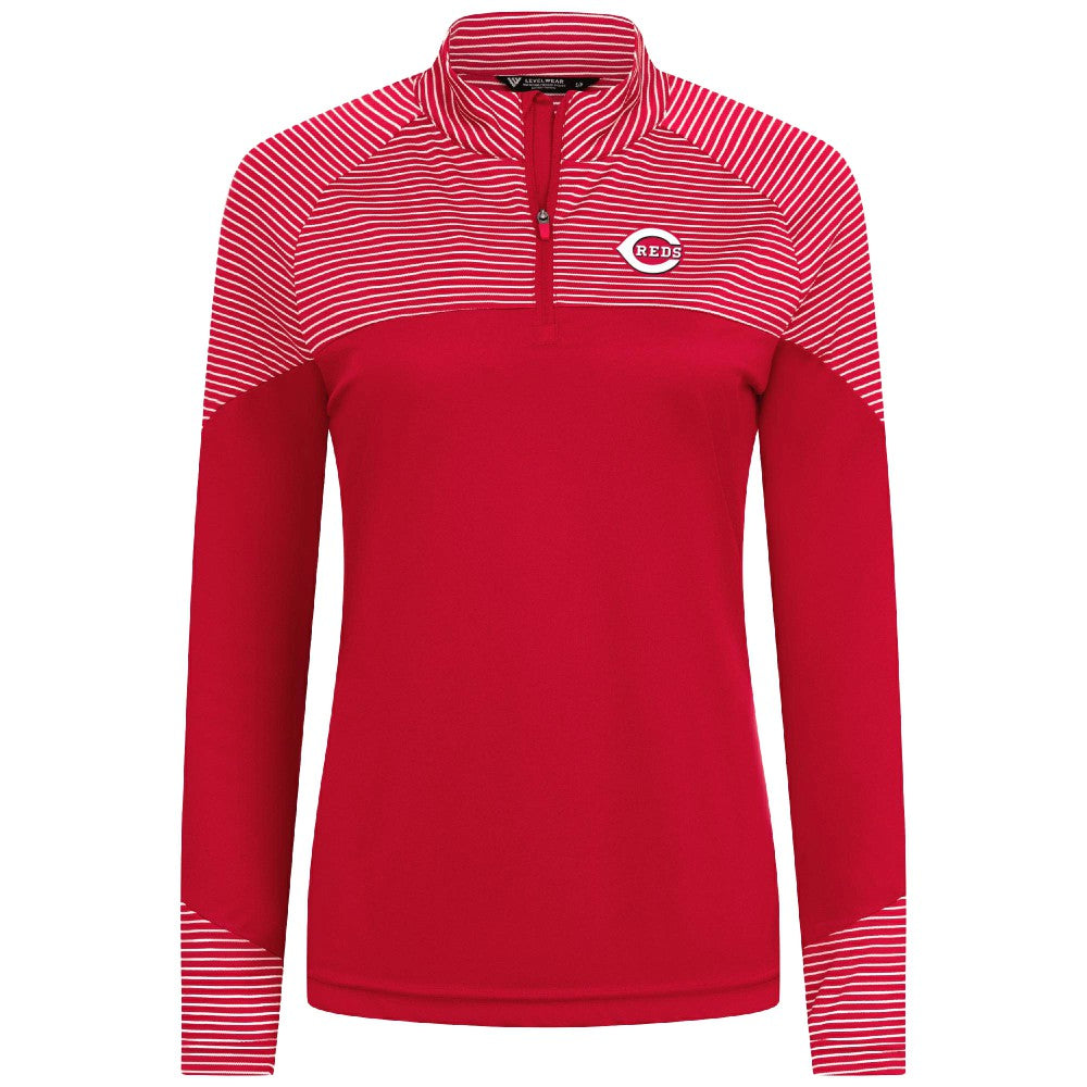 Cincinnati Reds Levelwear Women's Classic Stripes Insignia 2.0 Raglan Quarter-Zip Top Online