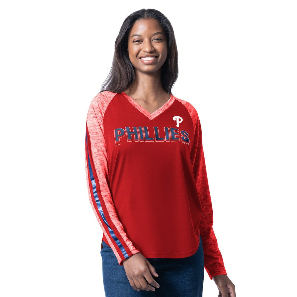 Philadelphia Phillies G-III 4Her by Carl Banks Women's Top Dog Raglan Long Sleeve V-Neck T-Shirt Discount