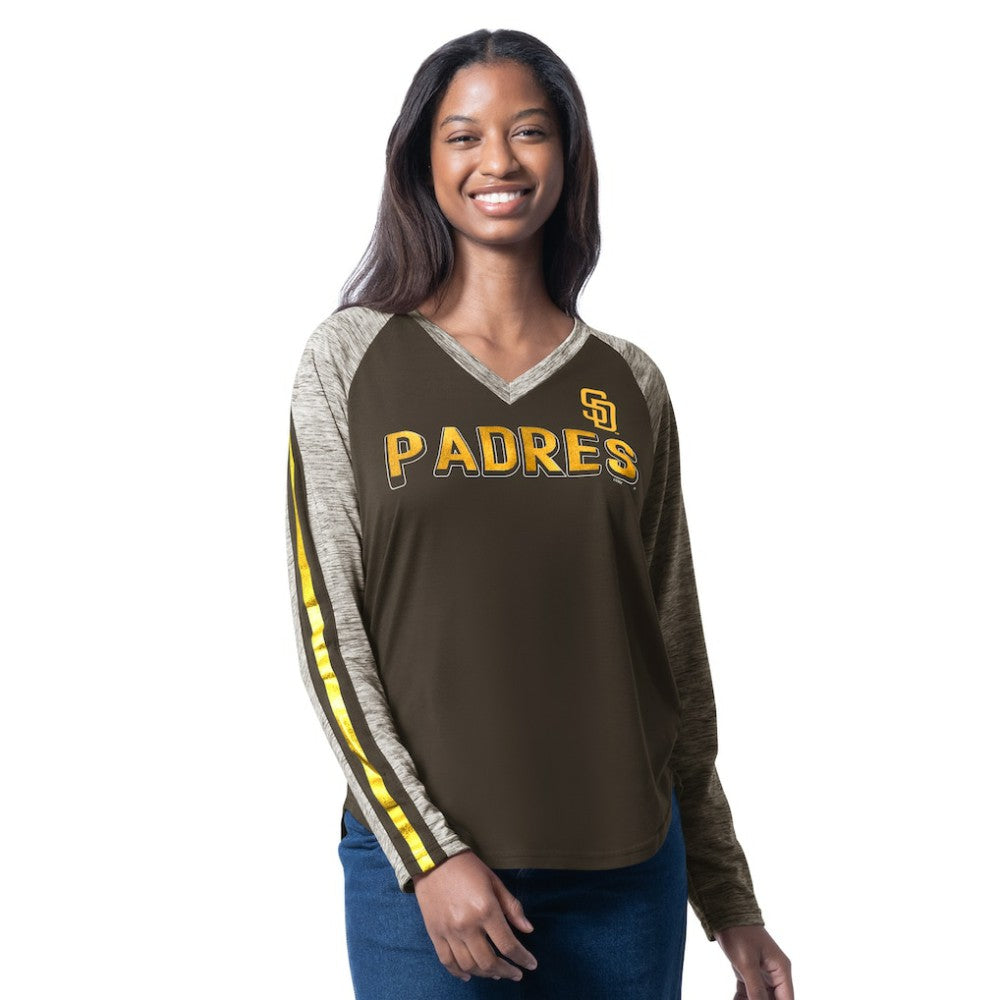 San Diego Padres G-III 4Her by Carl Banks Women's Top Dog Raglan Long Sleeve V-Neck T-Shirt Online