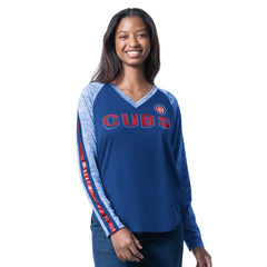 Chicago Cubs G-III 4Her by Carl Banks Women's Top Dog Raglan Long Sleeve V-Neck T-Shirt Sale
