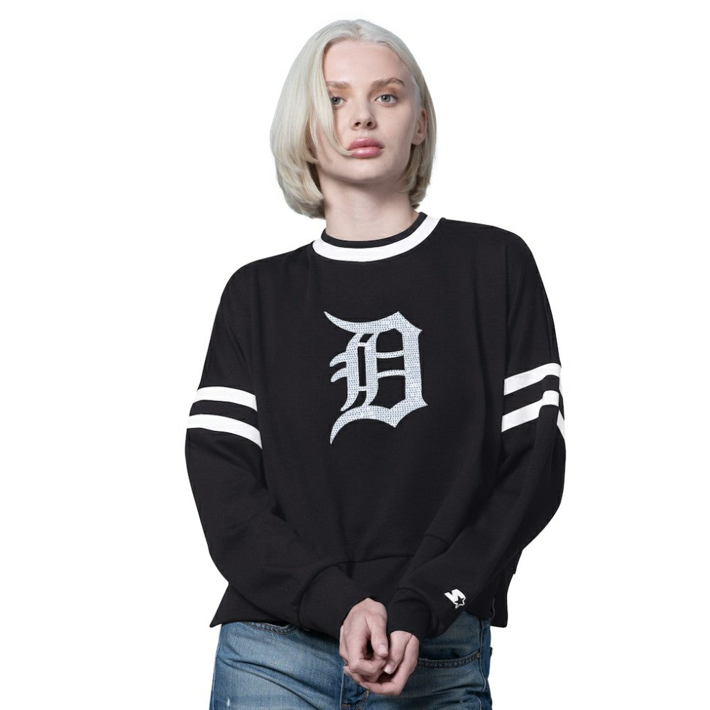 Detroit Tigers Starter Women's Rally Cropped Drop Shoulder Crewneck Sweatshirt Outlet
