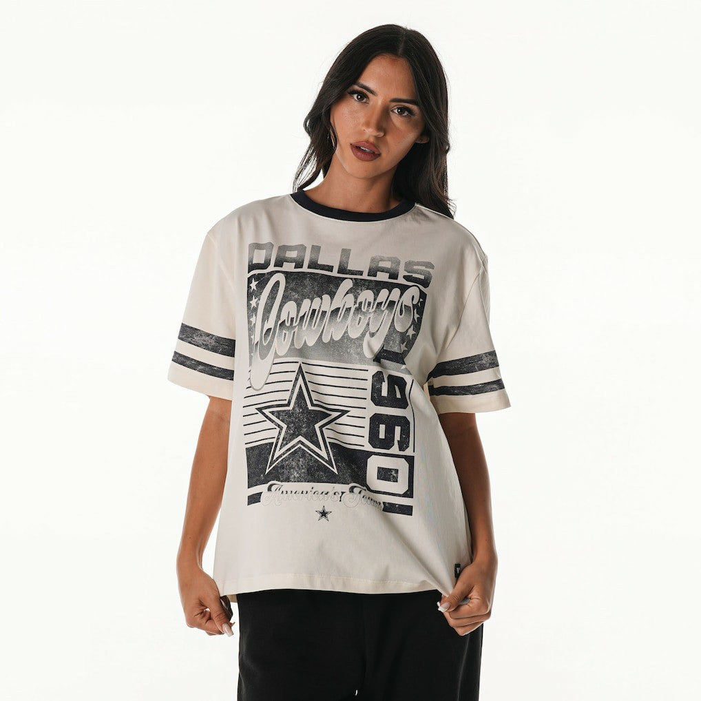Dallas Cowboys The Wild Collective Women's Vintage Drop Shoulder Oversized Boyfriend T-Shirt - Cream - NFL