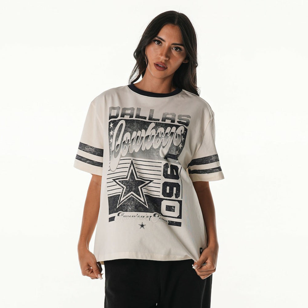 Dallas Cowboys The Wild Collective Women's Vintage Drop Shoulder Oversized Boyfriend T-Shirt - Cream - NFL