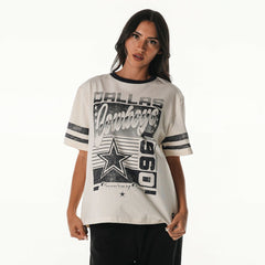 Dallas Cowboys The Wild Collective Women's Vintage Drop Shoulder Oversized Boyfriend T-Shirt - Cream - NFL