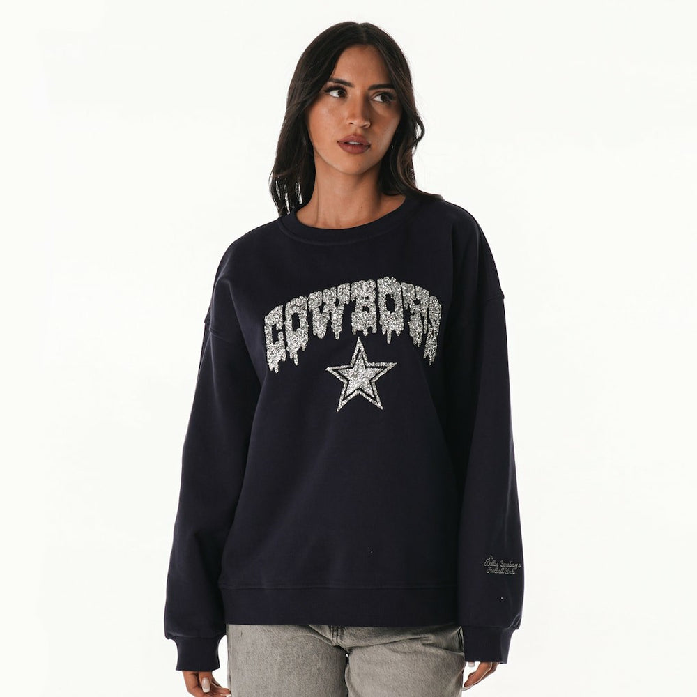 Dallas Cowboys The Wild Collective Women's Rock Crystal Oversized Crewneck Sweatshirt - Navy - NFL