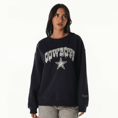 Dallas Cowboys The Wild Collective Women's Rock Crystal Oversized Crewneck Sweatshirt - Navy - NFL