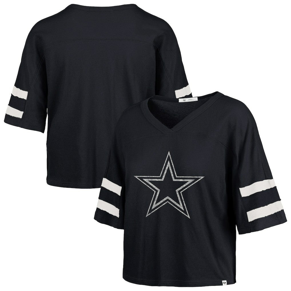 Dallas Cowboys '47 Women's Premier Scout Cropped V-Neck T-Shirt - Navy - 47 brand