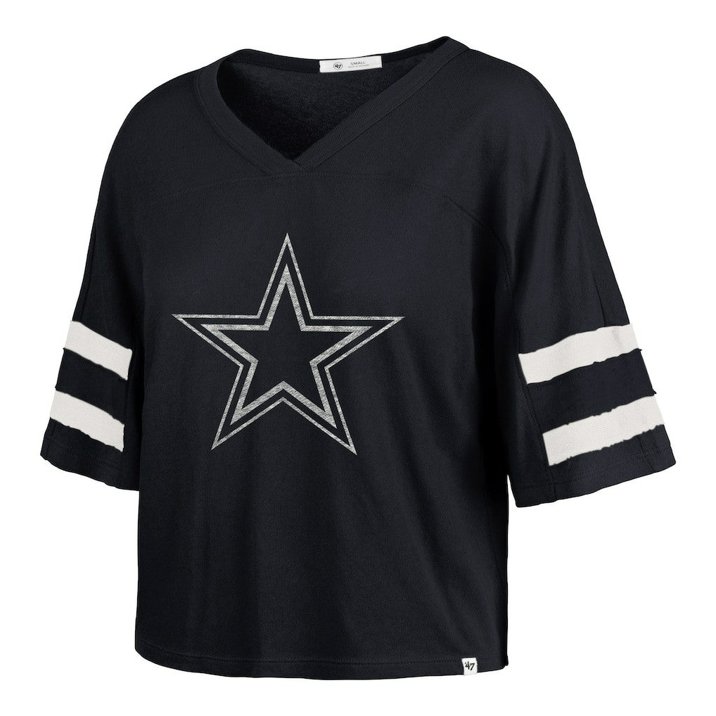 Dallas Cowboys '47 Women's Premier Scout Cropped V-Neck T-Shirt - Navy - 47 brand