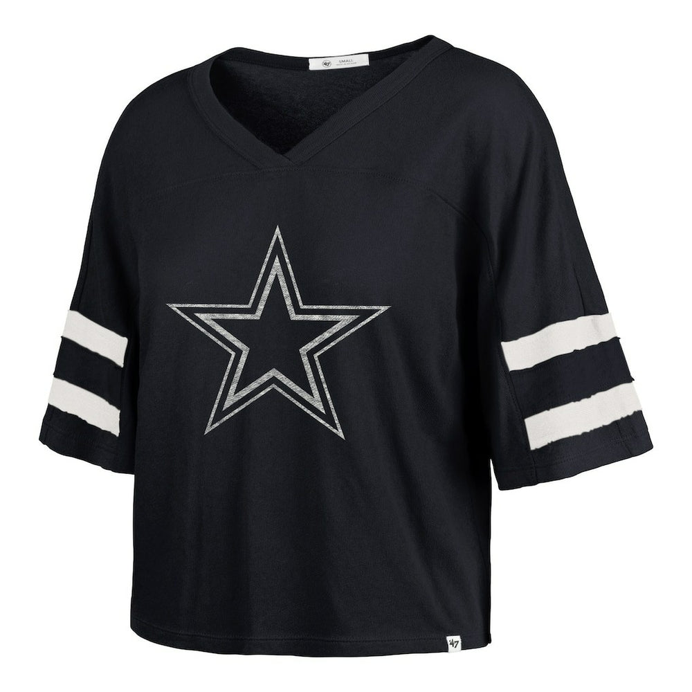 Dallas Cowboys '47 Women's Premier Scout Cropped V-Neck T-Shirt - Navy - 47 brand