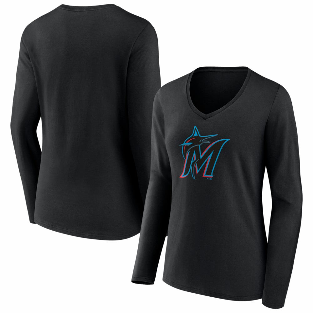Miami Marlins Women's Logo Long Sleeve V-Neck T-Shirt Online