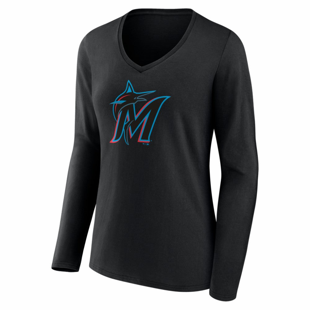Miami Marlins Women's Logo Long Sleeve V-Neck T-Shirt Online