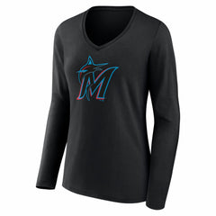 Miami Marlins Women's Logo Long Sleeve V-Neck T-Shirt Online