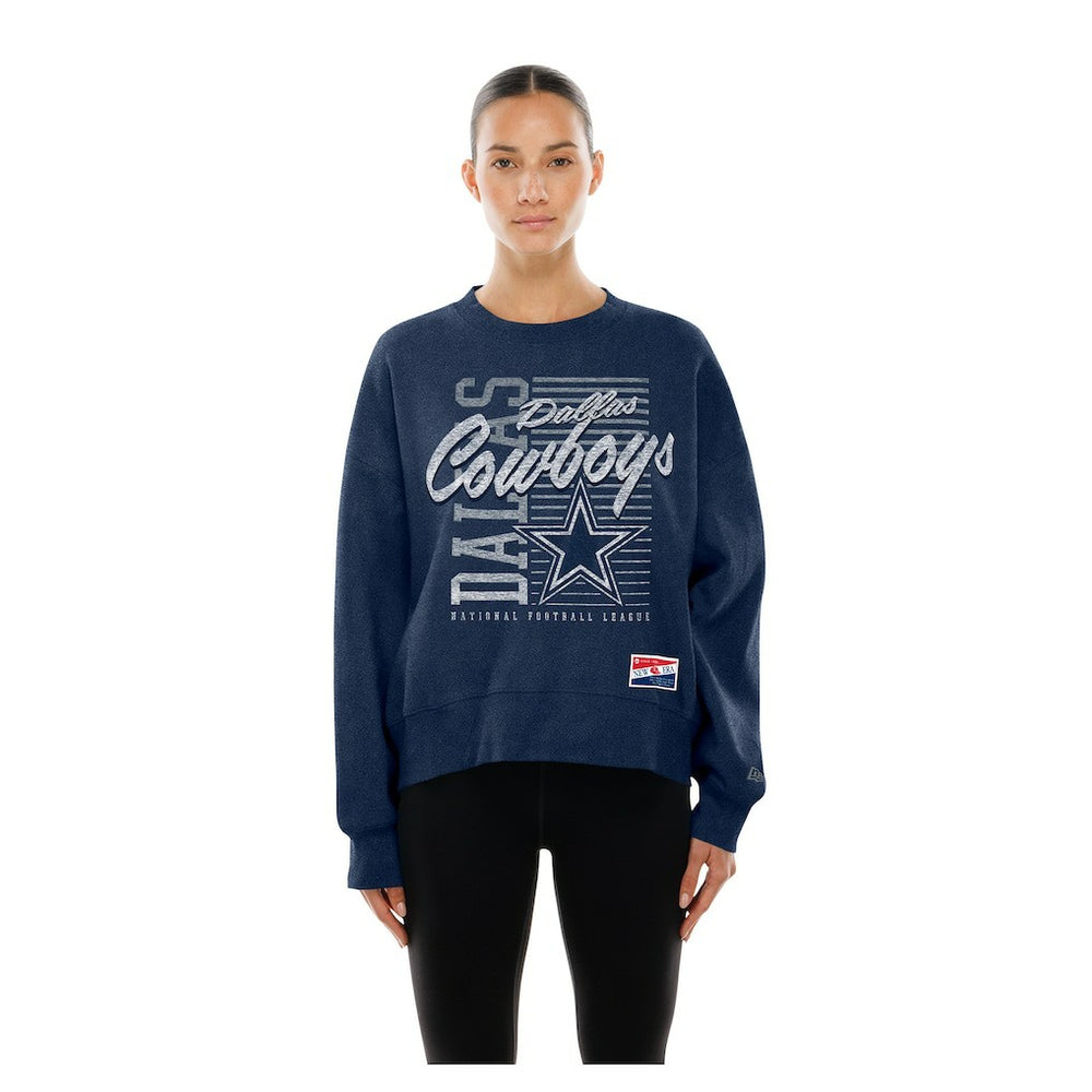 Dallas Cowboys New Era Women's Oversized Throwback Mineral Wash Crew Neck Sweatshirt - Navy - NFL
