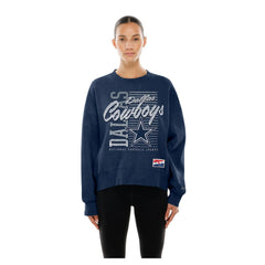 Dallas Cowboys New Era Women's Oversized Throwback Mineral Wash Crew Neck Sweatshirt - Navy - NFL