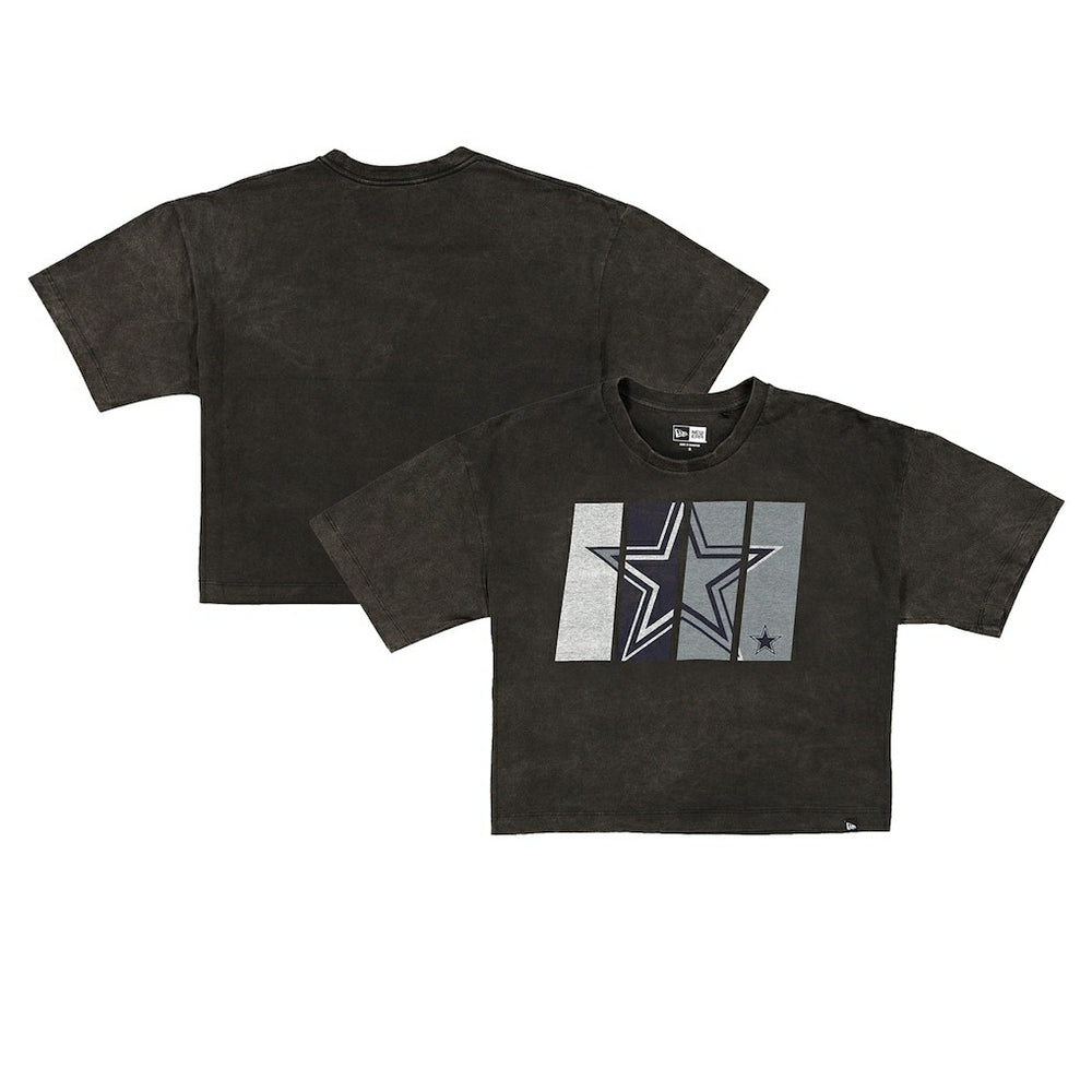 Dallas Cowboys New Era Women's Boxy Cropped Sport Night Mineral Wash T-Shirt - Black - NFL