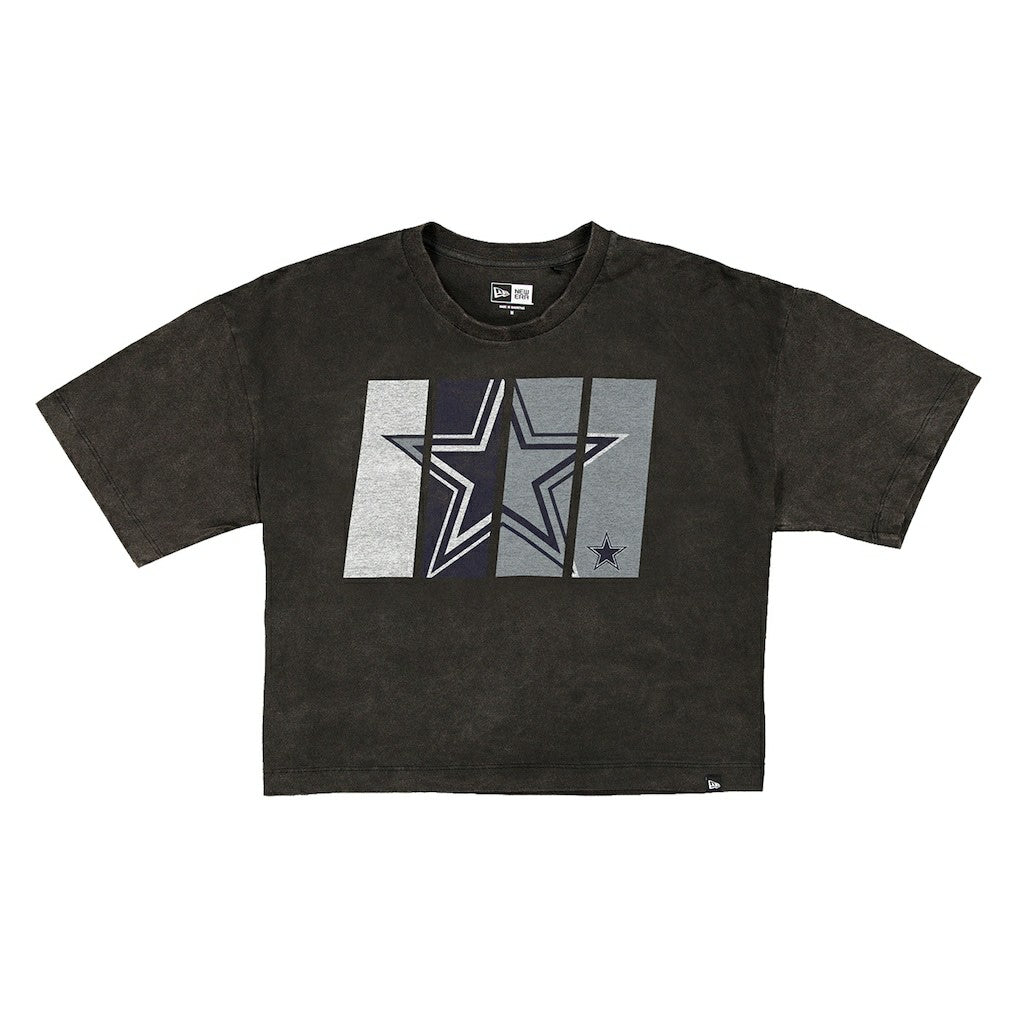 Dallas Cowboys New Era Women's Boxy Cropped Sport Night Mineral Wash T-Shirt - Black - NFL