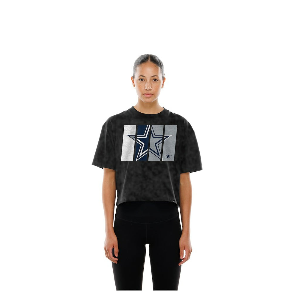 Dallas Cowboys New Era Women's Boxy Cropped Sport Night Mineral Wash T-Shirt - Black - NFL