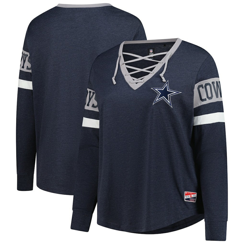 Dallas Cowboys New Era Women's Plus Size Throwback Lace-Up Long Sleeve T-Shirt - Navy - NFL