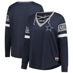 Dallas Cowboys New Era Women's Plus Size Throwback Lace-Up Long Sleeve T-Shirt - Navy - NFL