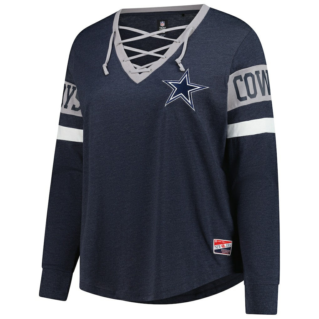 Dallas Cowboys New Era Women's Plus Size Throwback Lace-Up Long Sleeve T-Shirt - Navy - NFL