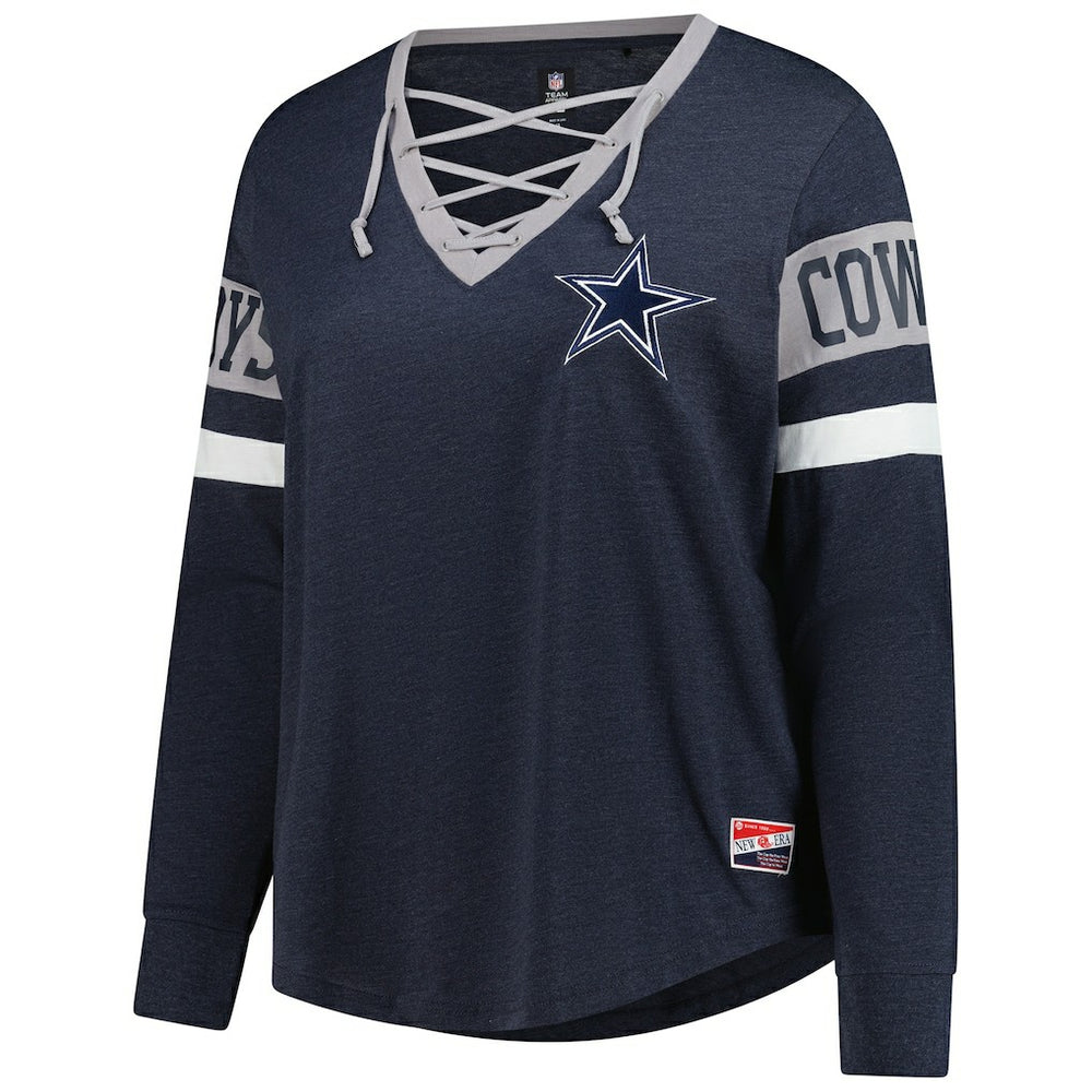 Dallas Cowboys New Era Women's Plus Size Throwback Lace-Up Long Sleeve T-Shirt - Navy - NFL