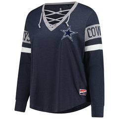 Dallas Cowboys New Era Women's Plus Size Throwback Lace-Up Long Sleeve T-Shirt - Navy - NFL