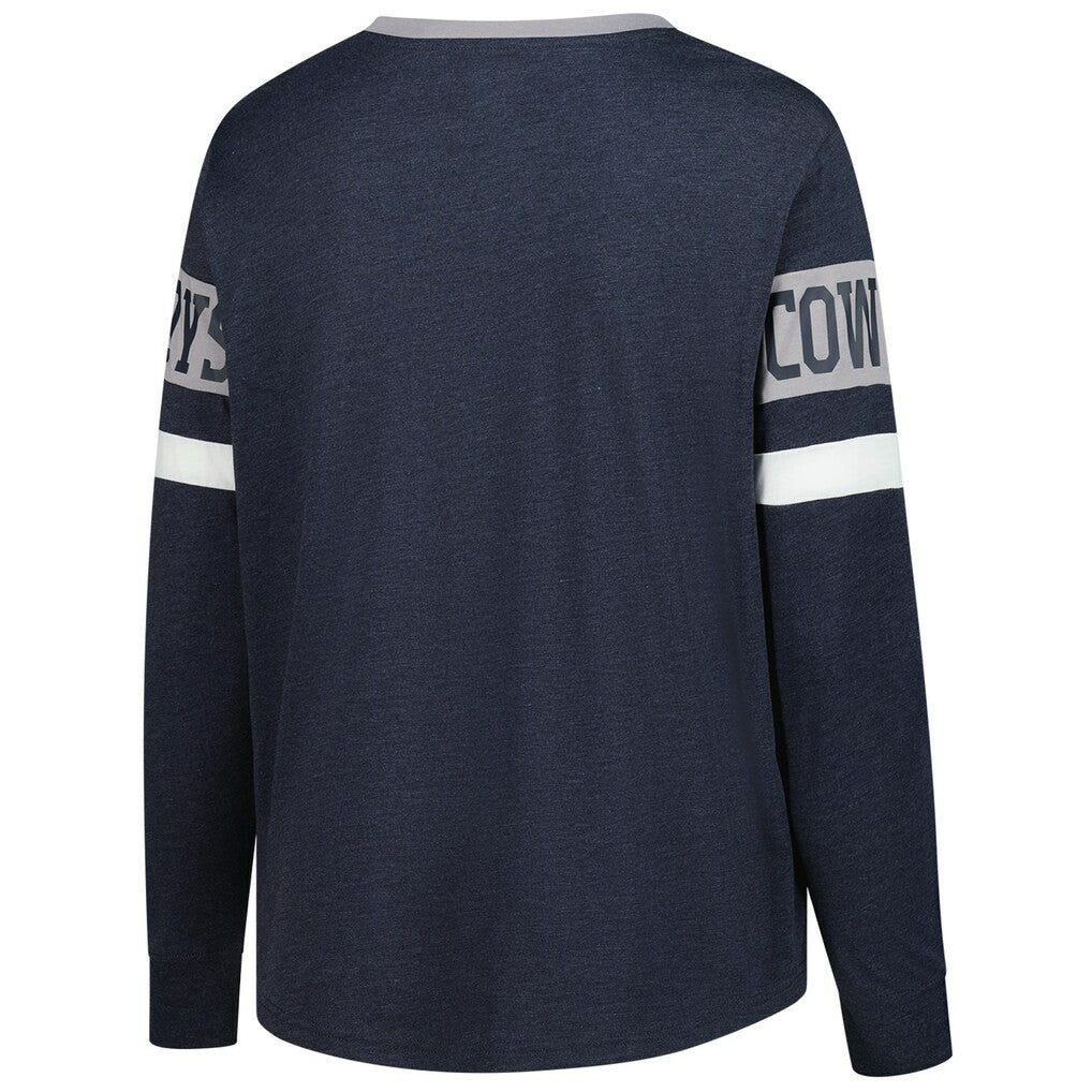 Dallas Cowboys New Era Women's Plus Size Throwback Lace-Up Long Sleeve T-Shirt - Navy - NFL