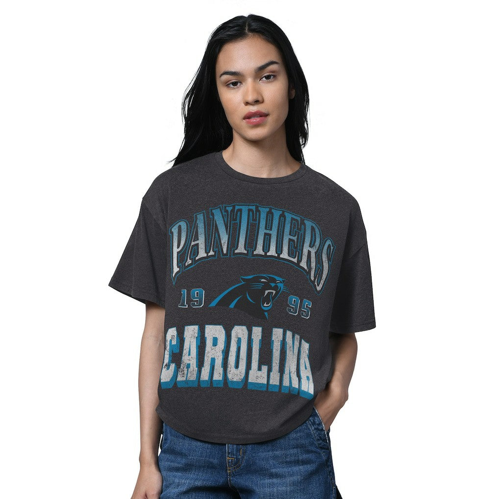 Carolina Panthers Starter Women's Oversized Hall of Fame T-Shirt - Heather Black - NFL