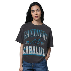 Carolina Panthers Starter Women's Oversized Hall of Fame T-Shirt - Heather Black - NFL
