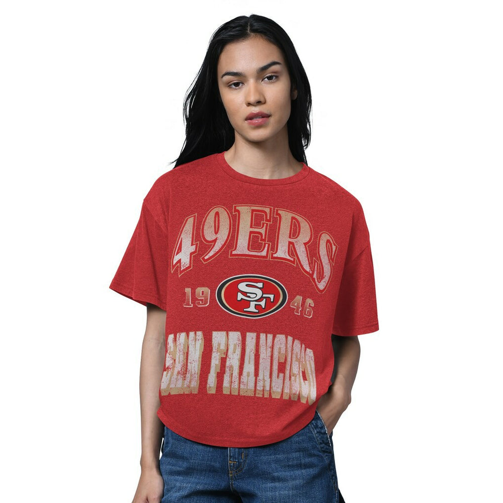 San Francisco 49ers Starter Women's Oversized Hall of Fame T-Shirt - Heather Scarlet - NFL