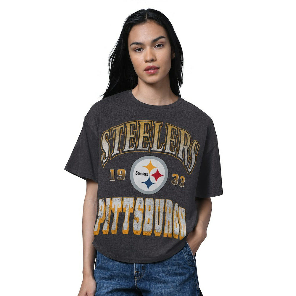 Pittsburgh Steelers Starter Women's Oversized Hall of Fame T-Shirt - Heather Black - NFL