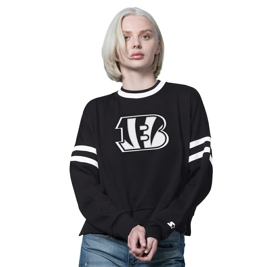Cincinnati Bengals Starter Women's Rally Drop Shoulder Cropped Sweatshirt - Black - NFL