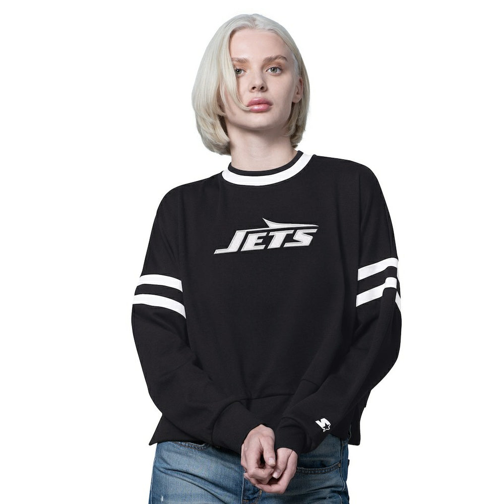 New York Jets Starter Women's Rally Drop Shoulder Cropped Sweatshirt - Black - NFL