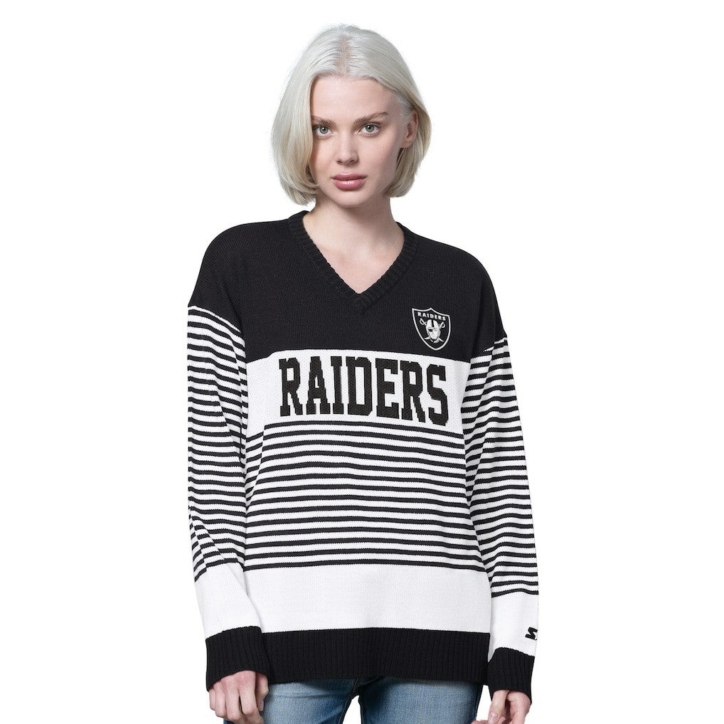 Las Vegas Raiders Starter Women's No Huddle Striped V-Neck Sweater - Black - NFL