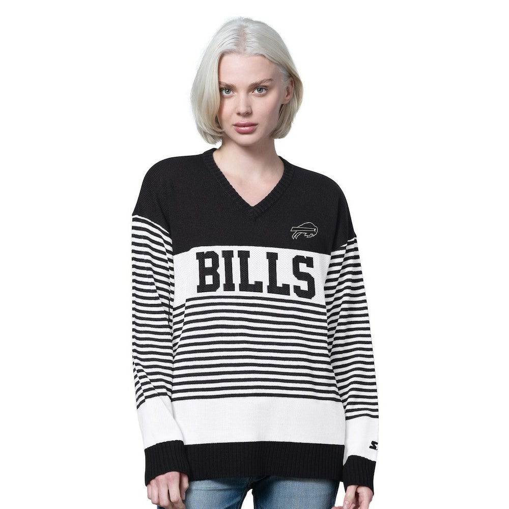 Buffalo Bills Starter Women's No Huddle Striped V-Neck Sweater - Black - NFL