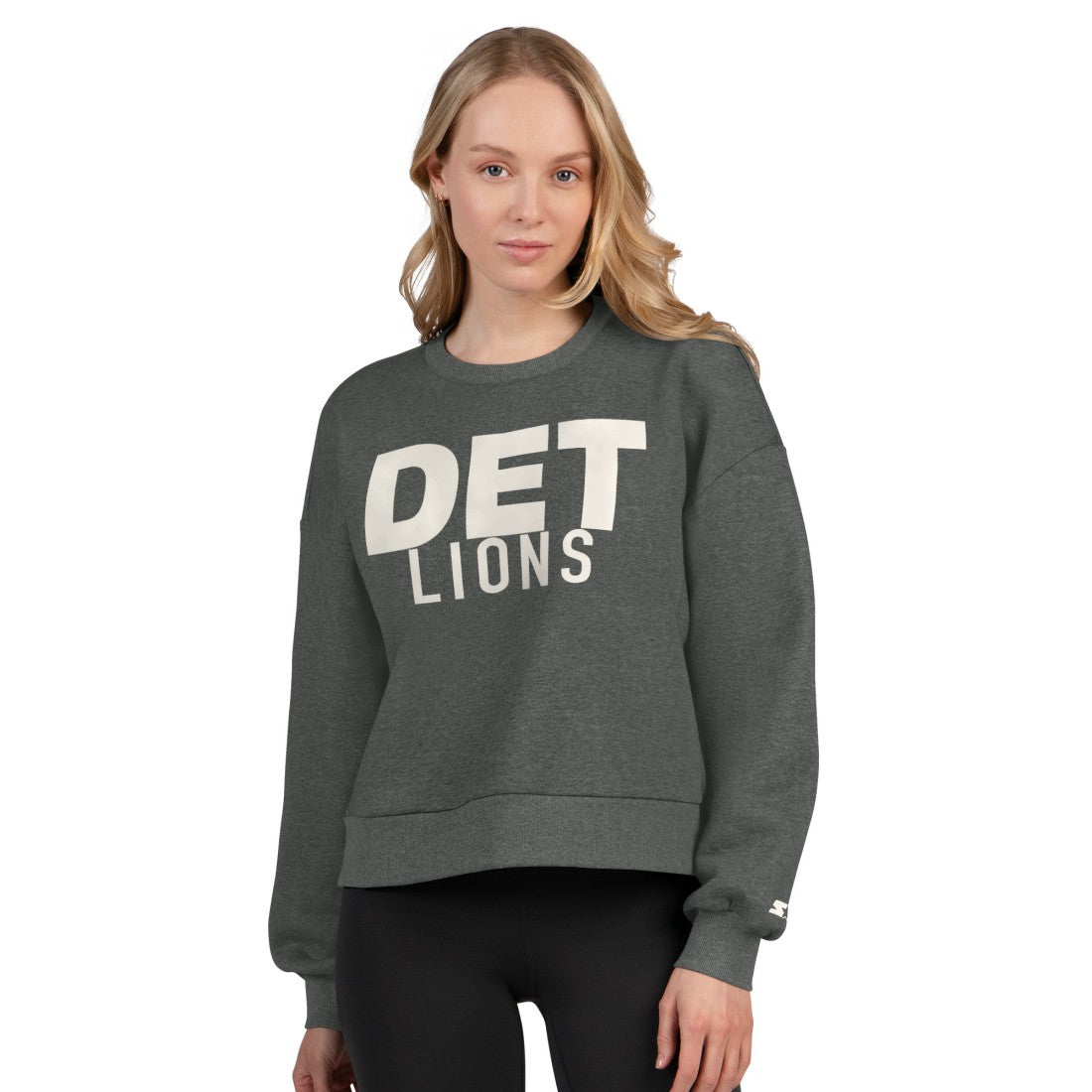 Detroit Lions Starter Women's Show Up Cropped Fleece Pullover Sweatshirt - Heather Gray - NFL